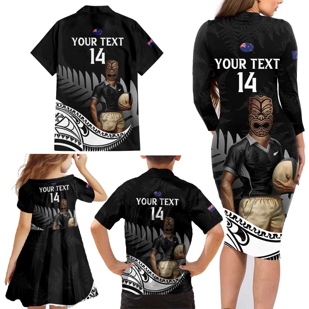Custom New Zealand Silver Fern Rugby Family Matching Long Sleeve Bodycon Dress and Hawaiian Shirt 2024 Aotearoa Maori Mascot Go All Black LT14 - Polynesian Pride