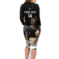 Custom New Zealand Silver Fern Rugby Family Matching Long Sleeve Bodycon Dress and Hawaiian Shirt 2024 Aotearoa Maori Mascot Go All Black LT14 - Polynesian Pride