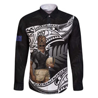 Custom New Zealand Silver Fern Rugby Family Matching Puletasi and Hawaiian Shirt 2024 Aotearoa Maori Mascot Go All Black LT14 Dad's Shirt - Long Sleeve Black - Polynesian Pride