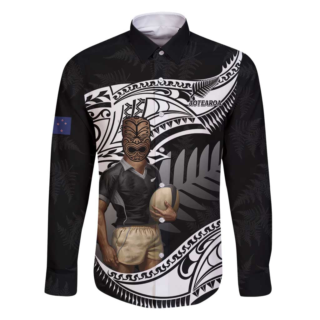 Custom New Zealand Silver Fern Rugby Family Matching Summer Maxi Dress and Hawaiian Shirt 2024 Aotearoa Maori Mascot Go All Black LT14 Dad's Shirt - Long Sleeve Black - Polynesian Pride