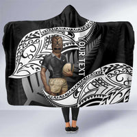 Custom New Zealand Silver Fern Rugby Hooded Blanket 2024 Aotearoa Maori Mascot Go All Black LT14 One Size Black - Polynesian Pride