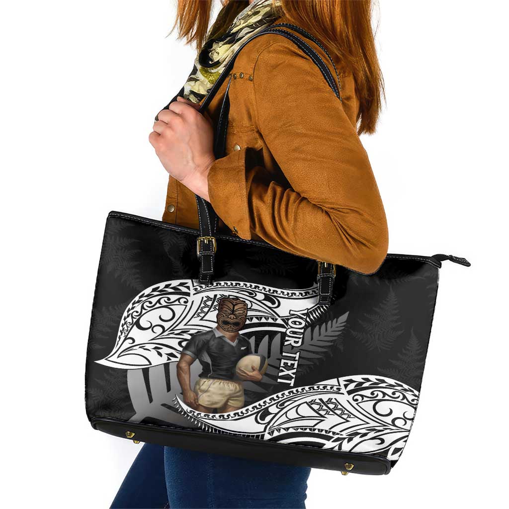 Custom New Zealand Silver Fern Rugby Leather Tote Bag 2024 Aotearoa Maori Mascot Go All Black LT14 Black - Polynesian Pride