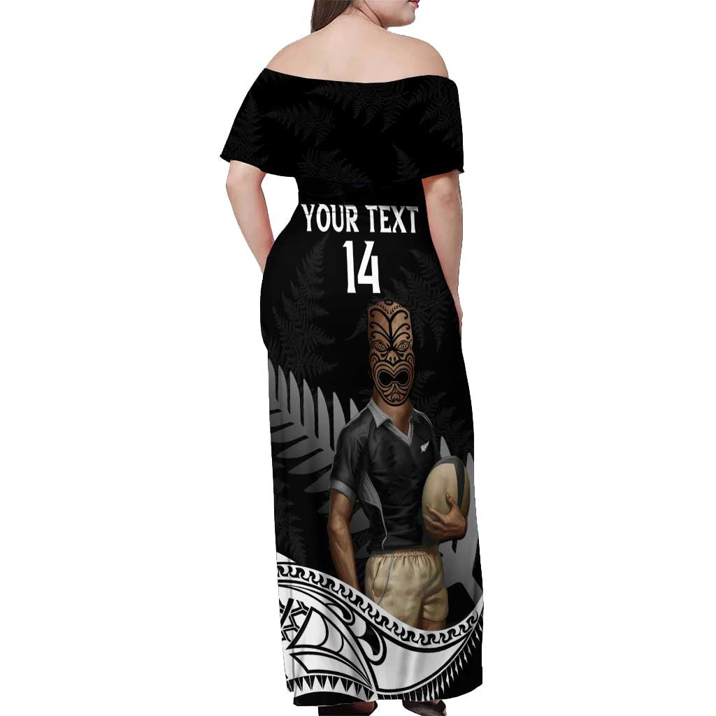 Custom New Zealand Silver Fern Rugby Off Shoulder Maxi Dress 2024 Aotearoa Maori Mascot Go All Black LT14 - Polynesian Pride