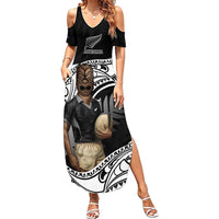 Custom New Zealand Silver Fern Rugby Summer Maxi Dress 2024 Aotearoa Maori Mascot Go All Black LT14 Women Black - Polynesian Pride