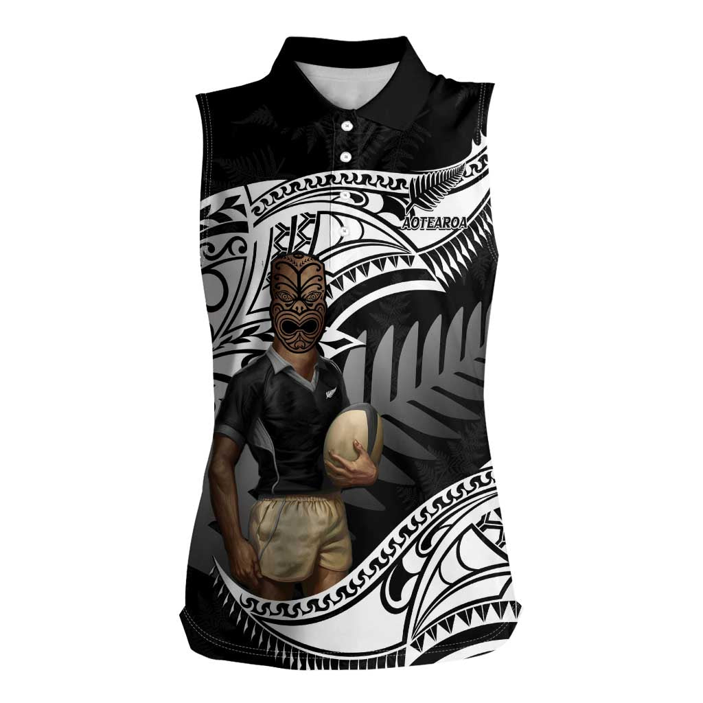 Custom New Zealand Silver Fern Rugby Women Sleeveless Polo Shirt 2024 Aotearoa Maori Mascot Go All Black