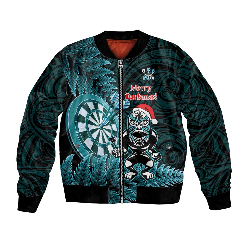 Personalised New Zealand Darts Christmas Bomber Jacket Maori Fern Merry Dartsmas - Polynesian Pride