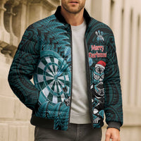 Personalised New Zealand Darts Christmas Bomber Puffer Jacket Maori Fern Merry Dartsmas - Polynesian Pride