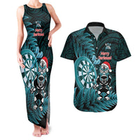 Personalised New Zealand Darts Christmas Couples Matching Tank Maxi Dress and Hawaiian Shirt Maori Fern Merry Dartsmas - Polynesian Pride
