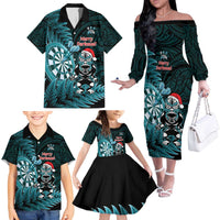 Personalised New Zealand Darts Christmas Family Matching Off The Shoulder Long Sleeve Dress and Hawaiian Shirt Maori Fern Merry Dartsmas - Polynesian Pride