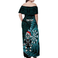 Personalised New Zealand Darts Christmas Family Matching Off Shoulder Maxi Dress and Hawaiian Shirt Maori Fern Merry Dartsmas - Polynesian Pride