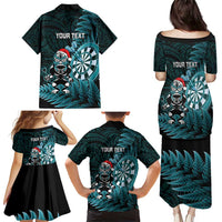 Personalised New Zealand Darts Christmas Family Matching Puletasi and Hawaiian Shirt Maori Fern Merry Dartsmas - Polynesian Pride