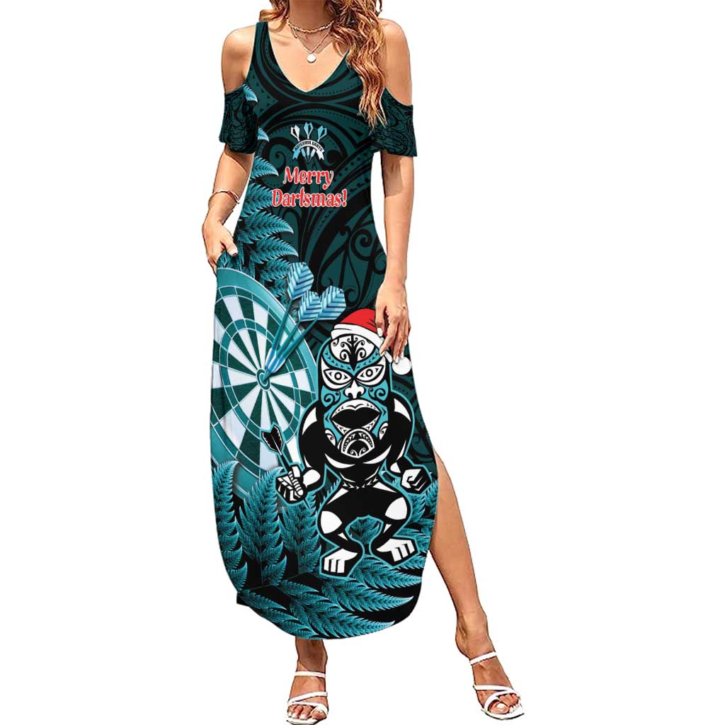 Personalised New Zealand Darts Christmas Family Matching Summer Maxi Dress and Hawaiian Shirt Maori Fern Merry Dartsmas - Polynesian Pride