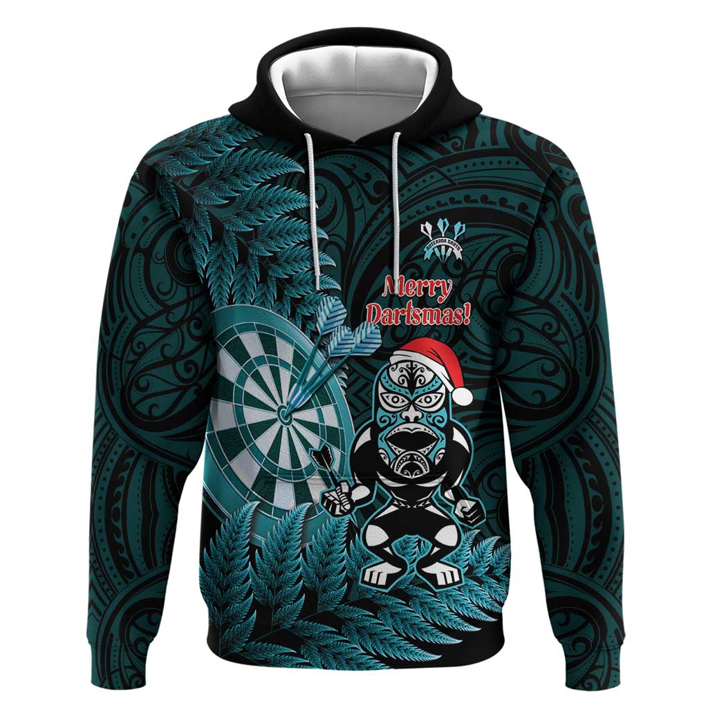 Personalised New Zealand Darts Christmas Hoodie Maori Fern Merry Dartsmas - Polynesian Pride