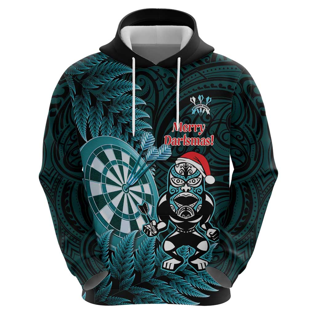 Personalised New Zealand Darts Christmas Hoodie Maori Fern Merry Dartsmas - Polynesian Pride