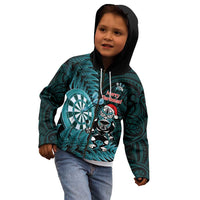 Personalised New Zealand Darts Christmas Kid Hoodie Maori Fern Merry Dartsmas - Polynesian Pride
