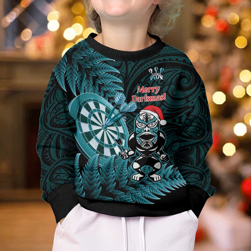 Personalised New Zealand Darts Christmas Kid Ugly Christmas Sweater Maori Fern Merry Dartsmas - Polynesian Pride