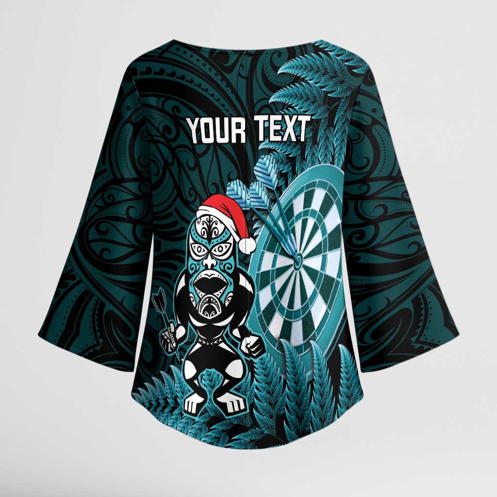 Personalised New Zealand Darts Christmas Kimono Sleeve Blouse Maori Fern Merry Dartsmas - Polynesian Pride