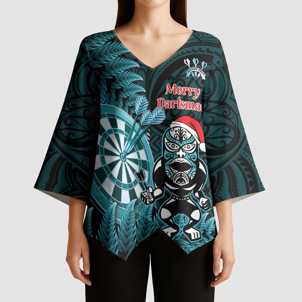 Personalised New Zealand Darts Christmas Kimono Sleeve Blouse Maori Fern Merry Dartsmas - Polynesian Pride
