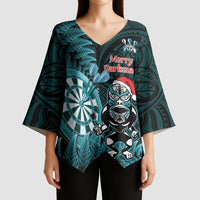 Personalised New Zealand Darts Christmas Kimono Sleeve Blouse Maori Fern Merry Dartsmas - Polynesian Pride