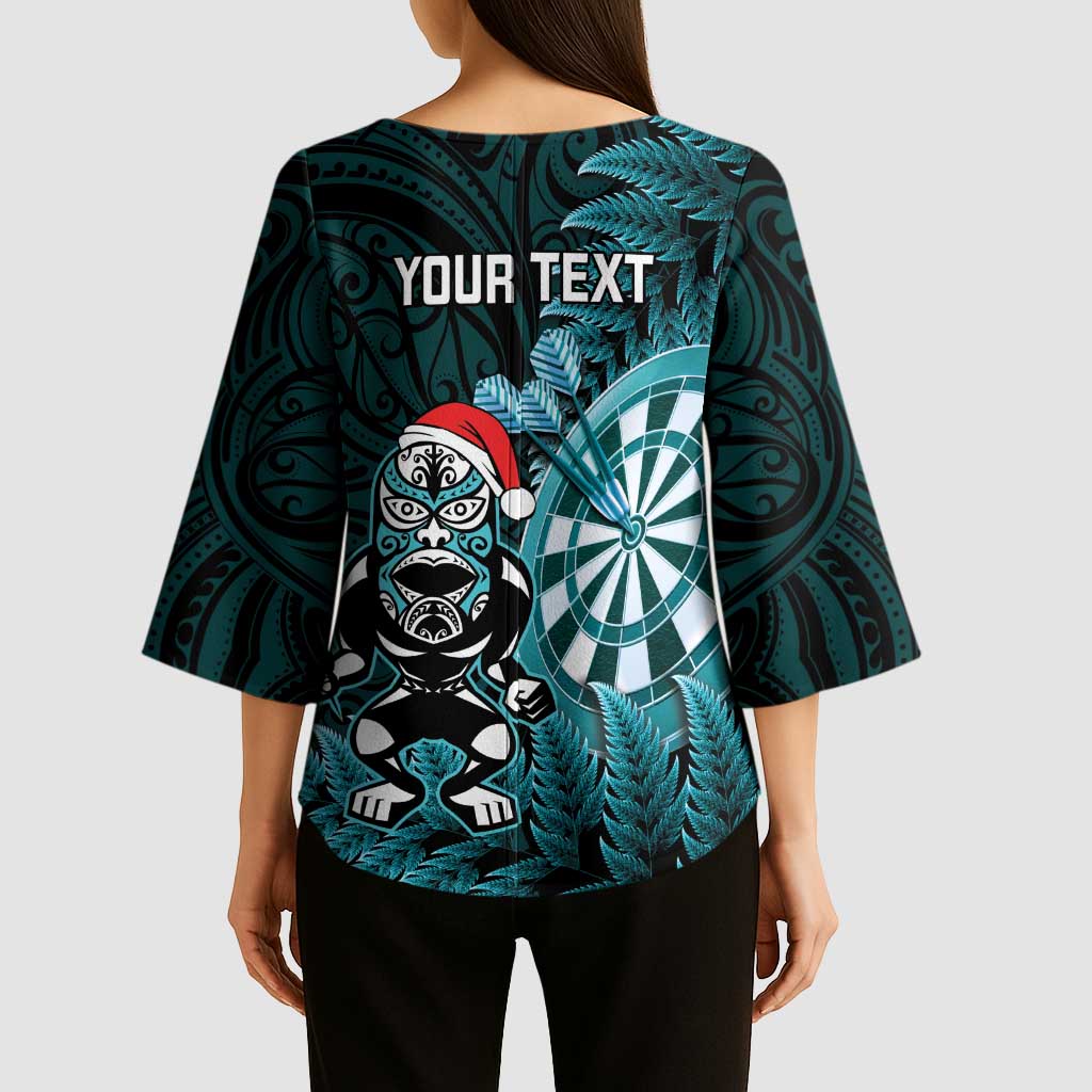 Personalised New Zealand Darts Christmas Kimono Sleeve Blouse Maori Fern Merry Dartsmas - Polynesian Pride