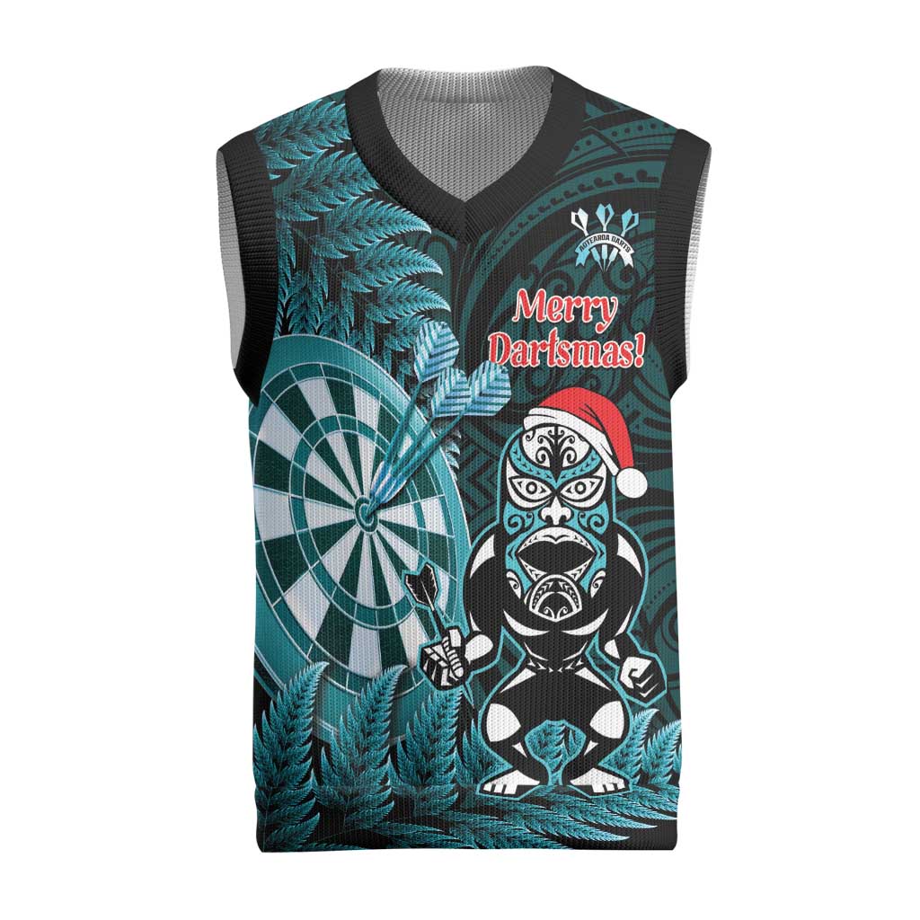 Personalised New Zealand Darts Christmas Knitted V-Neck Vest Maori Fern Merry Dartsmas - Polynesian Pride