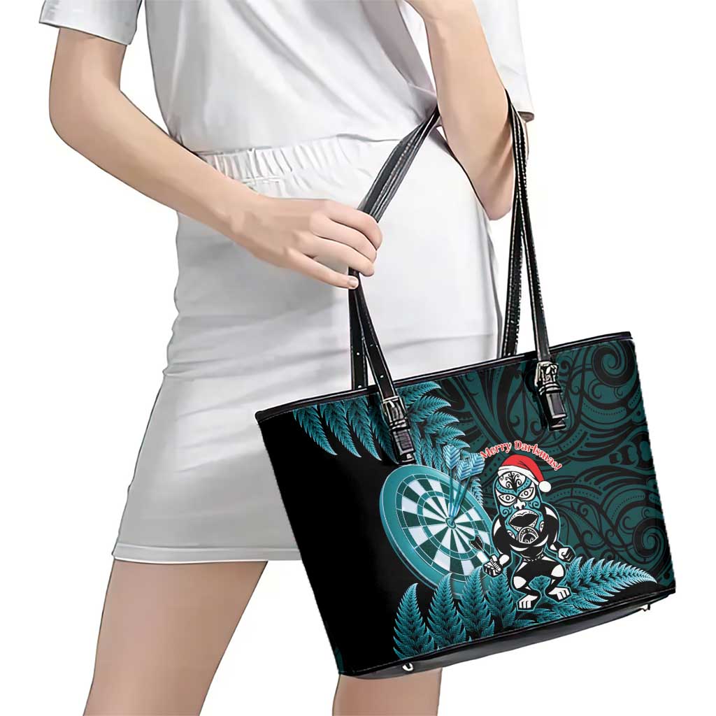 New Zealand Darts Christmas Leather Tote Bag Maori Fern Merry Dartsmas - Polynesian Pride