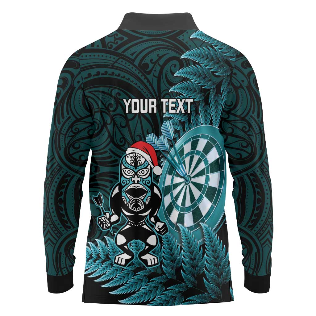Personalised New Zealand Darts Christmas Long Sleeve Polo Shirt Maori Fern Merry Dartsmas - Polynesian Pride