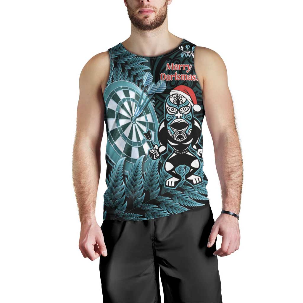 Personalised New Zealand Darts Christmas Men Tank Top Maori Fern Merry Dartsmas - Polynesian Pride