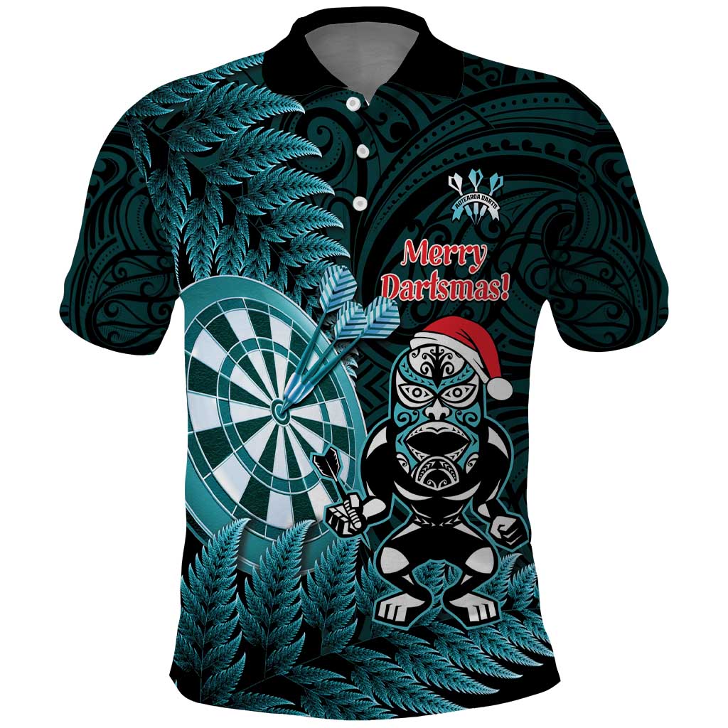 Personalised New Zealand Darts Christmas Polo Shirt Maori Fern Merry Dartsmas - Polynesian Pride
