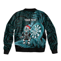 Personalised New Zealand Darts Christmas Sleeve Zip Bomber Jacket Maori Fern Merry Dartsmas - Polynesian Pride