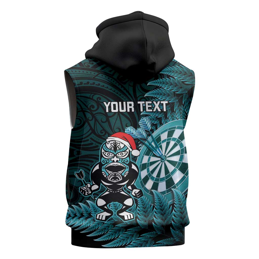Personalised New Zealand Darts Christmas Sleeveless Hoodie Maori Fern Merry Dartsmas - Polynesian Pride