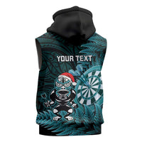 Personalised New Zealand Darts Christmas Sleeveless Hoodie Maori Fern Merry Dartsmas - Polynesian Pride