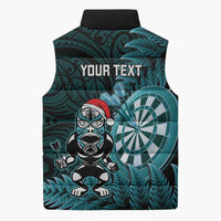Personalised New Zealand Darts Christmas Sleeveless Puffer Jacket Maori Fern Merry Dartsmas - Polynesian Pride