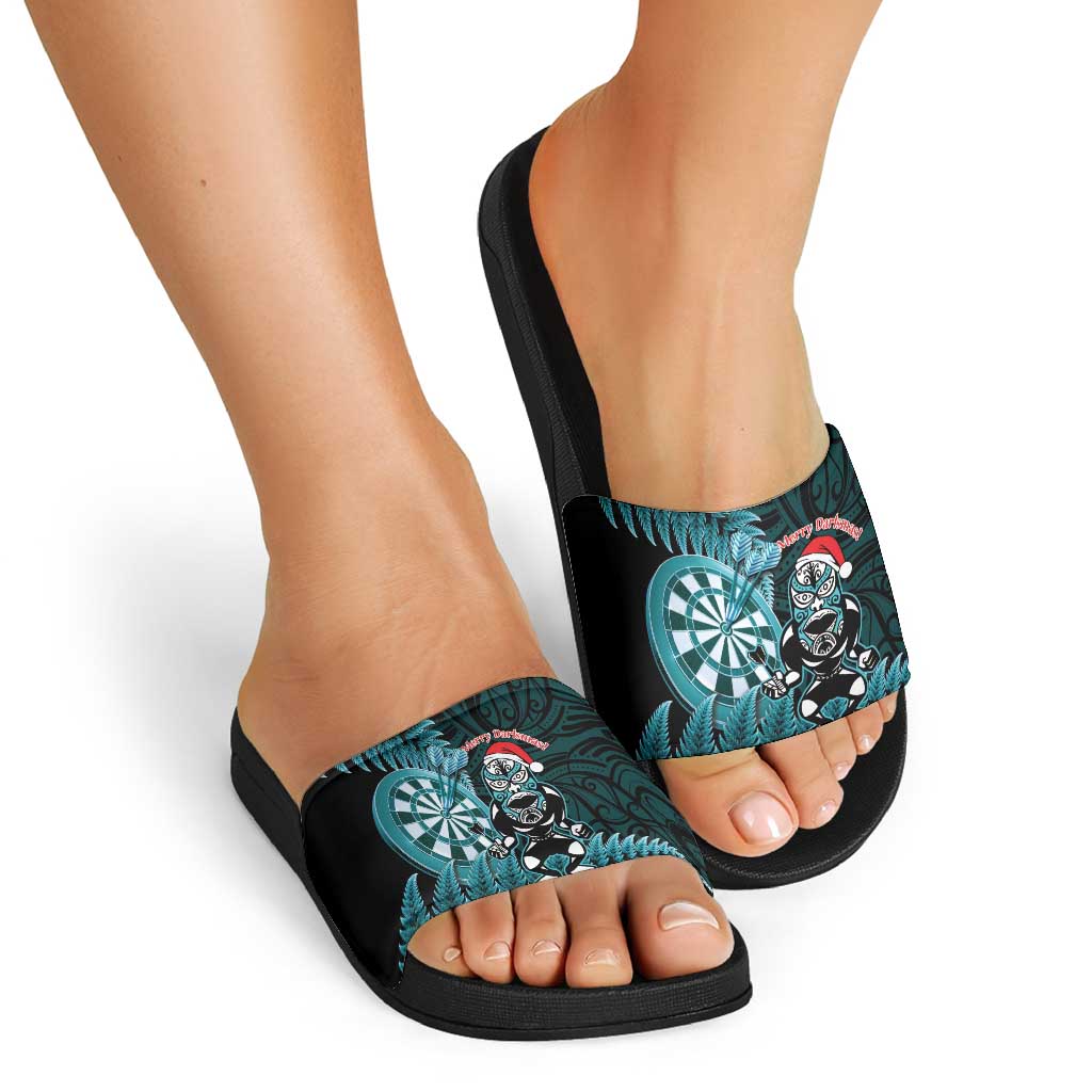 New Zealand Darts Christmas Slide Sandals Maori Fern Merry Dartsmas - Polynesian Pride