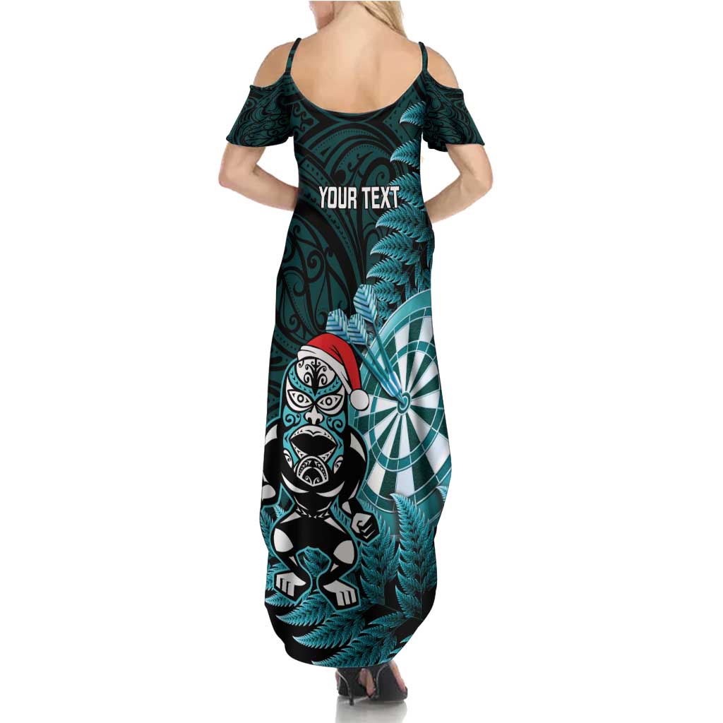 Personalised New Zealand Darts Christmas Summer Maxi Dress Maori Fern Merry Dartsmas - Polynesian Pride