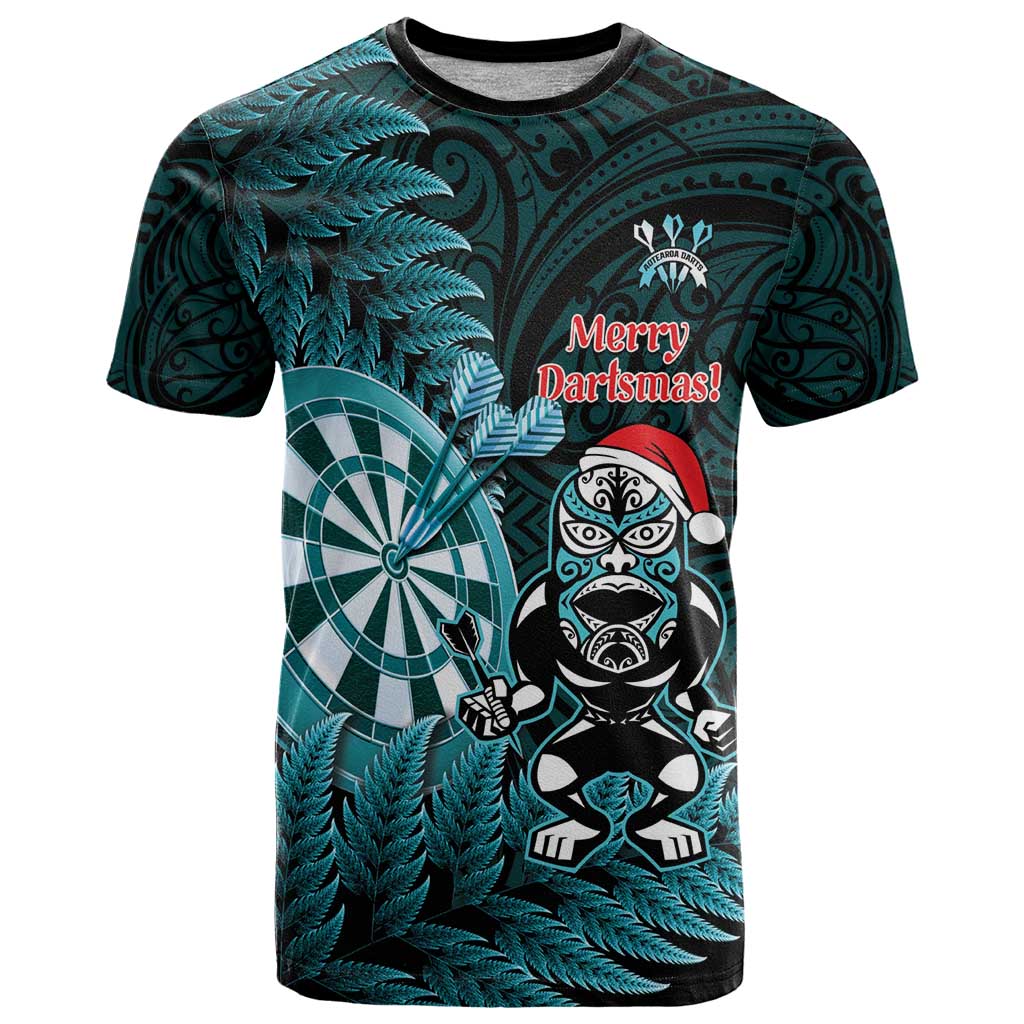 Personalised New Zealand Darts Christmas T Shirt Maori Fern Merry Dartsmas - Polynesian Pride