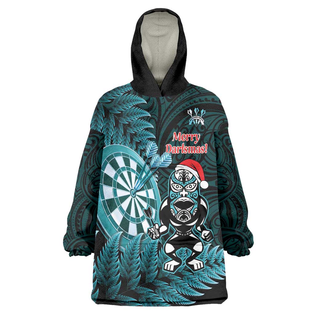 Personalised New Zealand Darts Christmas Wearable Blanket Hoodie Maori Fern Merry Dartsmas - Polynesian Pride