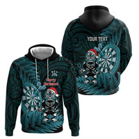Personalised New Zealand Darts Christmas Zip Hoodie Maori Fern Merry Dartsmas - Polynesian Pride