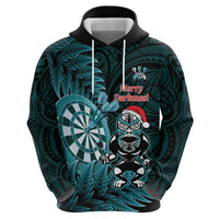 Personalised New Zealand Darts Christmas Zip Hoodie Maori Fern Merry Dartsmas - Polynesian Pride