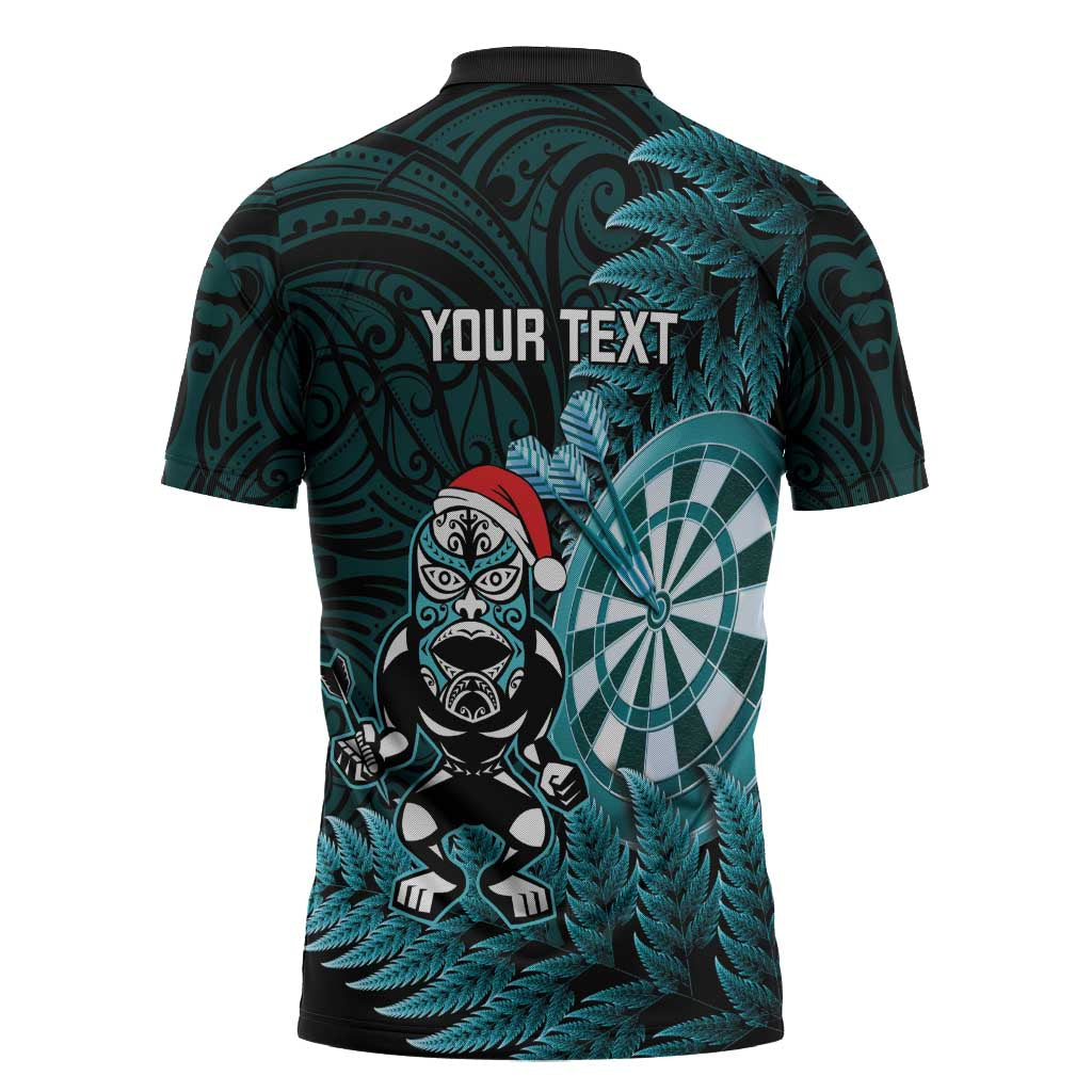 Personalised New Zealand Darts Christmas Zipper Polo Shirt Maori Fern Merry Dartsmas - Polynesian Pride