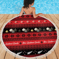 New Zealand Darts Christmas Beach Blanket Merry Xmas Aotearoa Maori Red - Polynesian Pride