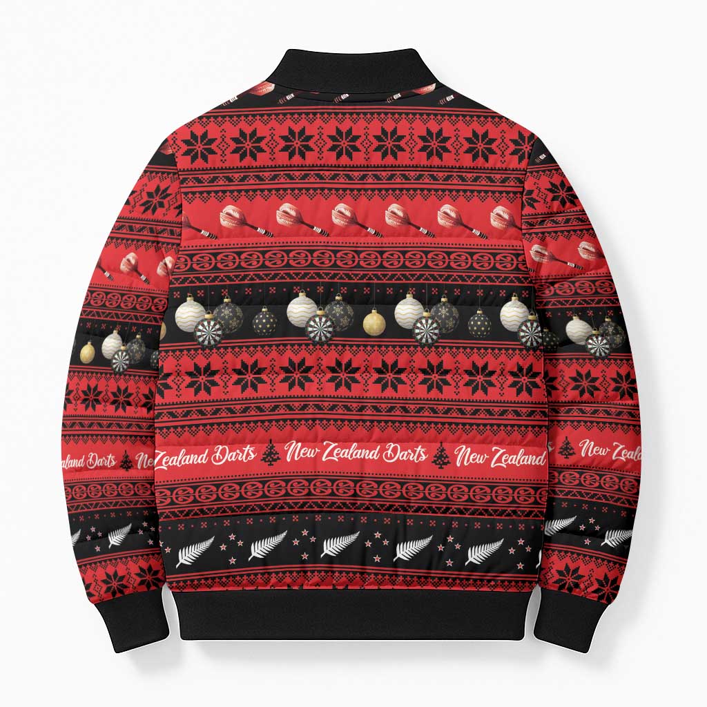 New Zealand Darts Christmas Bomber Puffer Jacket Merry Xmas Aotearoa Maori Red - Polynesian Pride