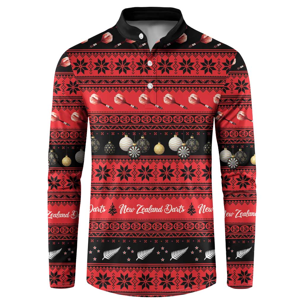 New Zealand Darts Christmas Button Sweatshirt Merry Xmas Aotearoa Maori Red - Polynesian Pride