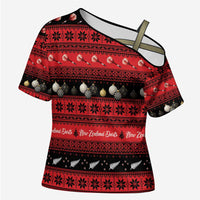New Zealand Darts Christmas Cross Shoulder Shirt Merry Xmas Aotearoa Maori Red - Polynesian Pride