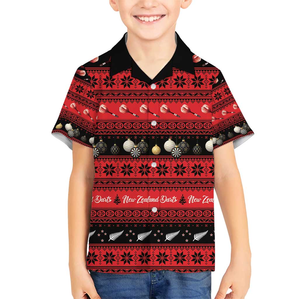New Zealand Darts Christmas Family Matching Long Sleeve Bodycon Dress and Hawaiian Shirt Merry Xmas Aotearoa Maori Red - Polynesian Pride