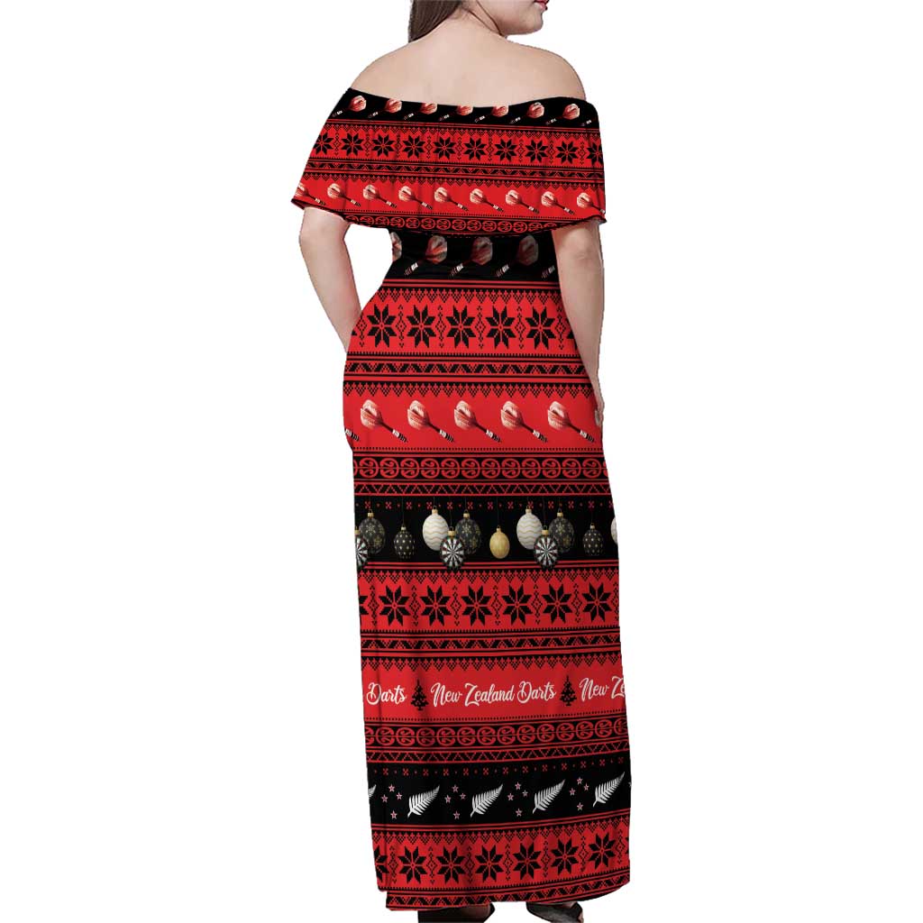 New Zealand Darts Christmas Family Matching Off Shoulder Maxi Dress and Hawaiian Shirt Merry Xmas Aotearoa Maori Red - Polynesian Pride