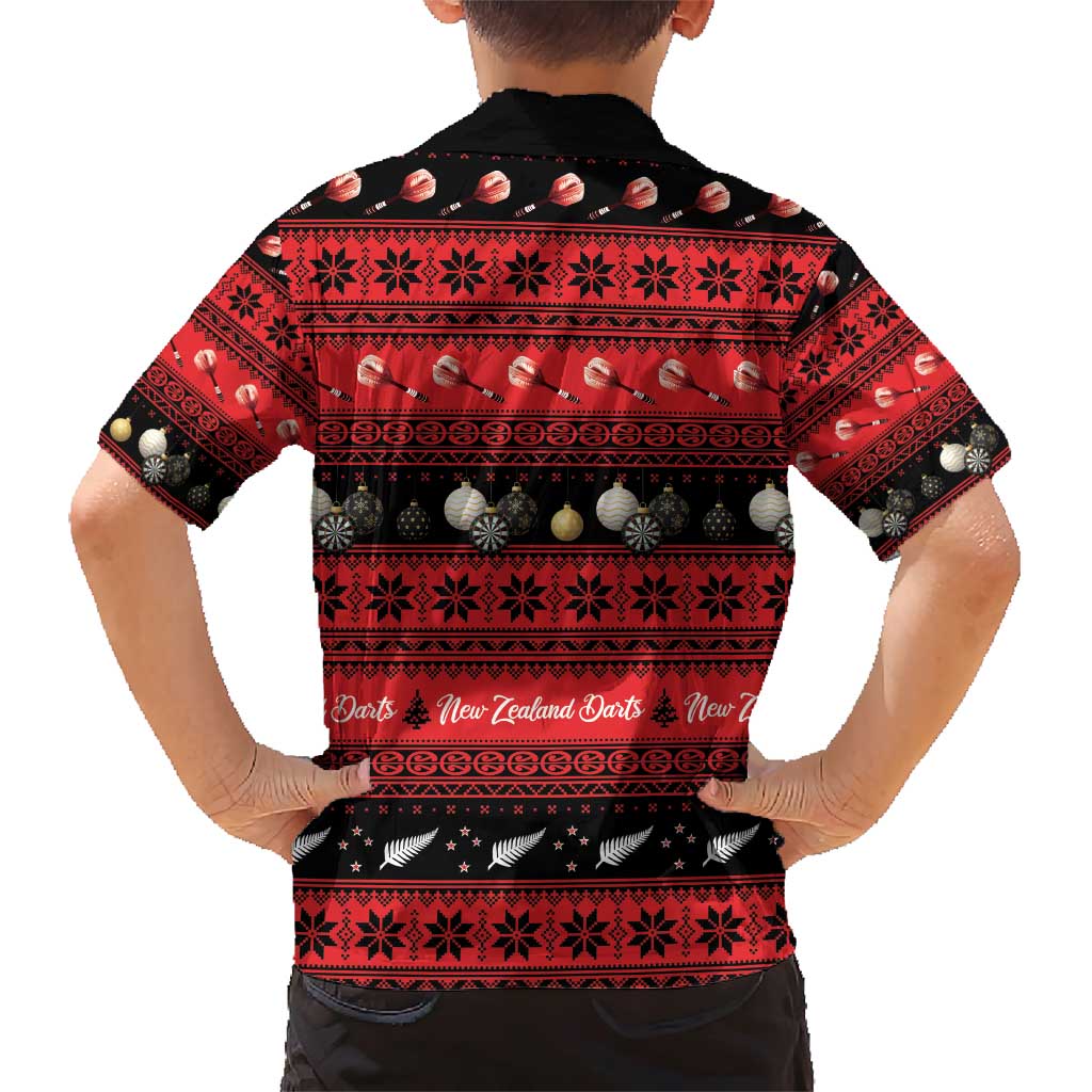 New Zealand Darts Christmas Family Matching Short Sleeve Bodycon Dress and Hawaiian Shirt Merry Xmas Aotearoa Maori Red - Polynesian Pride