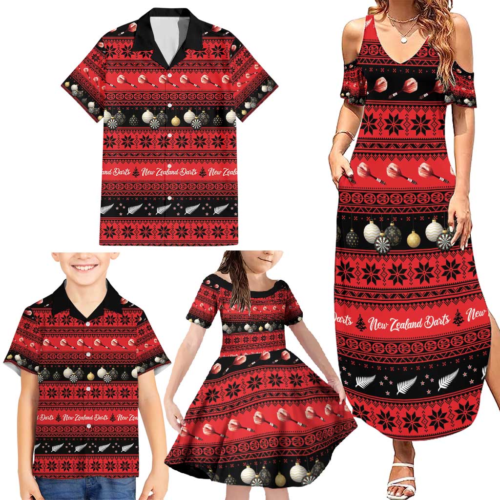 New Zealand Darts Christmas Family Matching Summer Maxi Dress and Hawaiian Shirt Merry Xmas Aotearoa Maori Red - Polynesian Pride