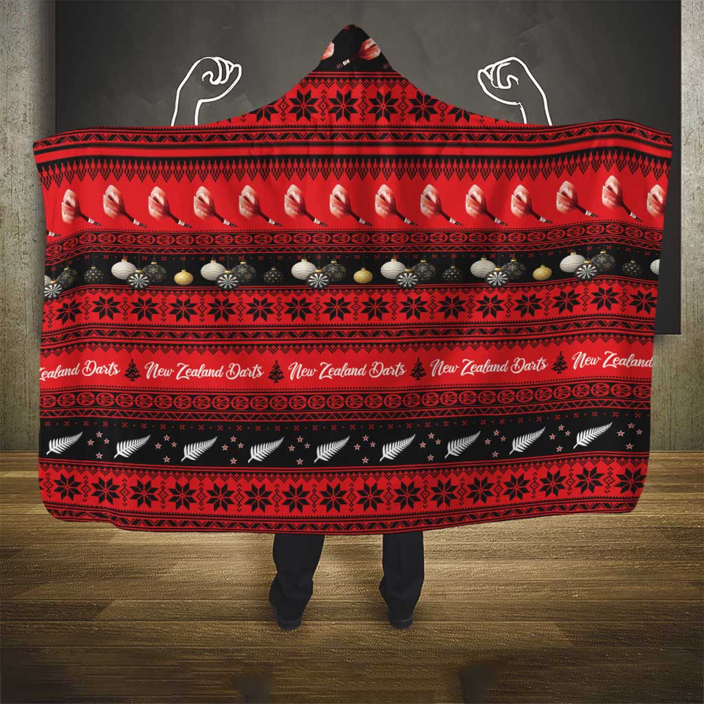 New Zealand Darts Christmas Hooded Blanket Merry Xmas Aotearoa Maori Red - Polynesian Pride
