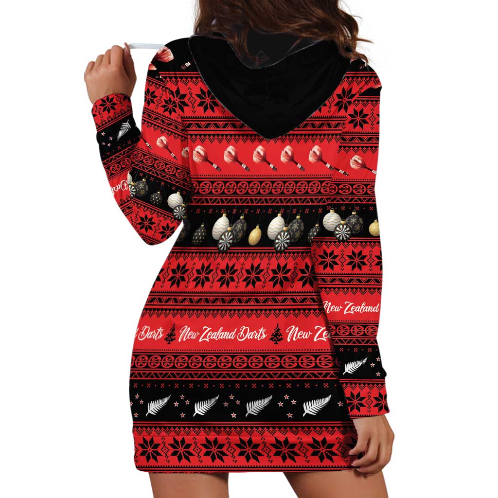 New Zealand Darts Christmas Hoodie Dress Merry Xmas Aotearoa Maori Red - Polynesian Pride